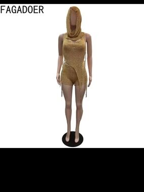 Gold Knit Hooded Romper